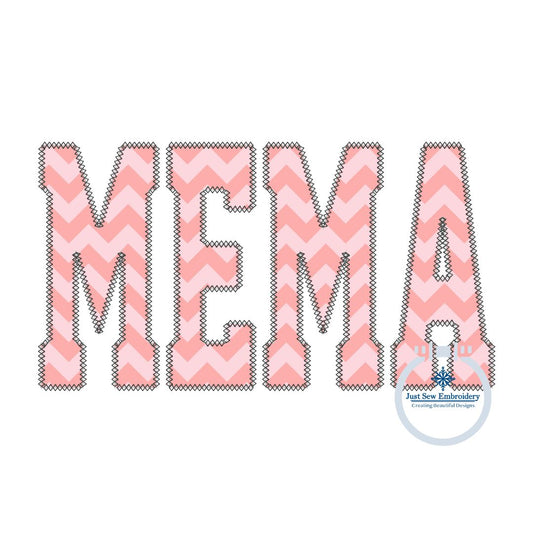 MEMA Applique Embroidery Design Diamond Edge Stitch Academic Font Mother's Day Gift Three Sizes 5x7, 6x10, and 8x12 Hoop
