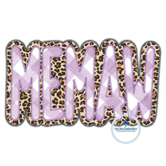 Memaw Two Layer Zigzag Applique Embroidery Design Grandma Mother's Day Gift Five Sizes 5x7, 8x8, 9x9, 6x10, and 7x12 Hoop