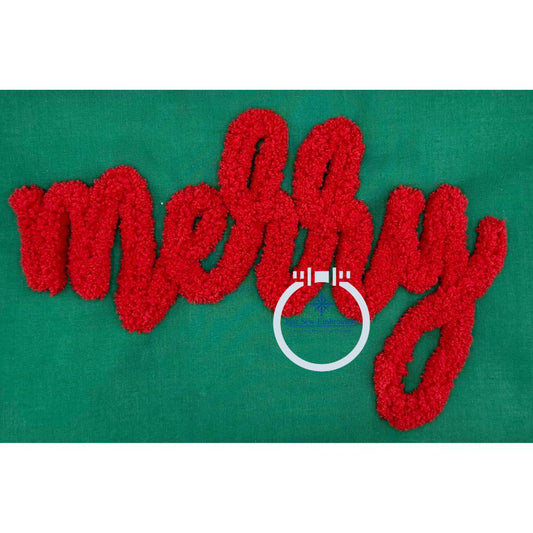 Merry Chenille Yarn Applique Embroidery Machine Design Script Five Sizes 5x7, 8x8, 6x10, 7x12 and 8x12 Hoop