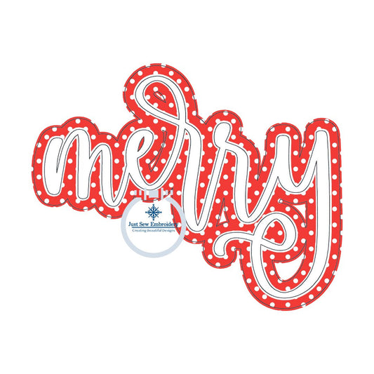 Merry Double Raggy Christmas Applique Embroidery Machine Design with Bean Stitch Edge Four Sizes 5x7, 8x8, 7x12, 8x12 Hoop