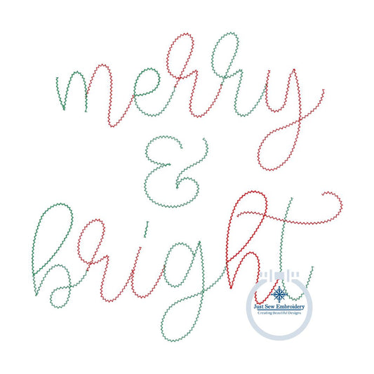 Merry & Bright Chenille Yarn Embroidery Machine Design Script 10 Sizes 8x8, 9x9, 10x10, 11x11, 12x12, 13x13, 14x14, 15x15, 16x16, and 17x17
