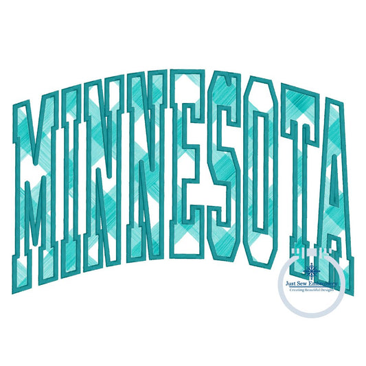 Minnesota Arched Applique Embroidery Satin Edge Design Three Sizes 6x10, 7x12, 8x12 Hoop