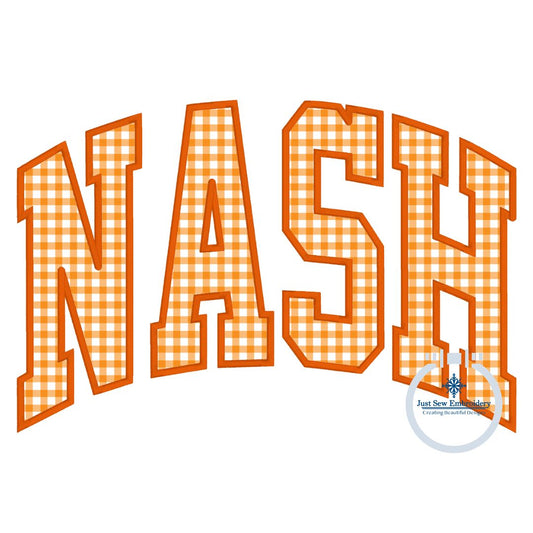 NASH Arched Satin Applique Embroidery Nashville Tennessee TN Five Sizes 5x7, 8x8, 6x10, 7x12, and 8x12 Hoop