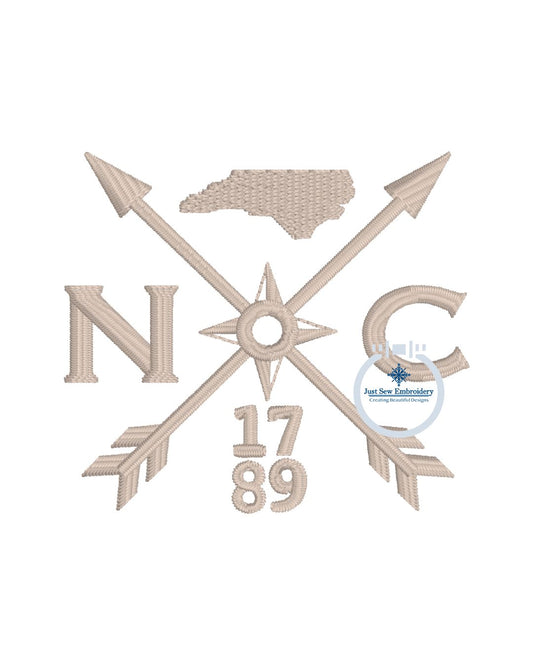 North Carolina 1789 Embroidered Hat Design NC Machine Embroidery One Size Hat Hoop