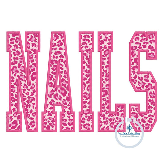 NAILS Academic Satin Applique Embroidery Design Six Sizes 5x7, 8x8, 6x10, 9x9, 7x12, and 8x12 Hoop