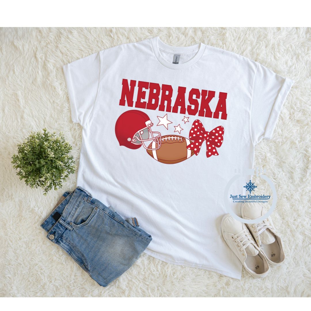 Nebraska Football Helmet, Football, and Bow Print PNG Hand Drawn Digital File