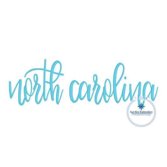 North Carolina Embroidered Script Design Full Chest NC Machine Embroidery 8x12 Hoop