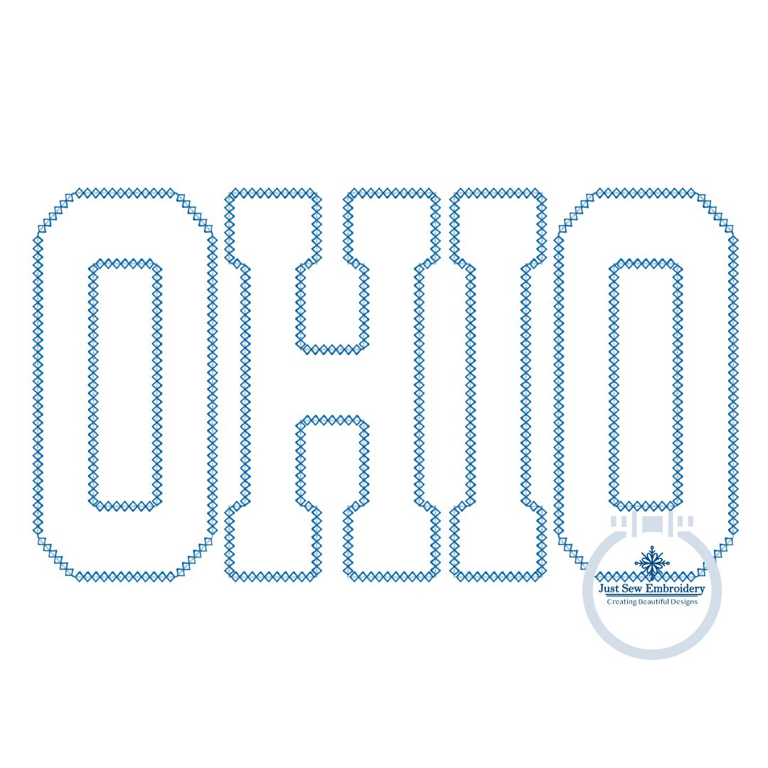 OHIO Diamond Applique Embroidery OH Four Sizes 5x7, 8x8, 6x10, and 7x12 Hoop