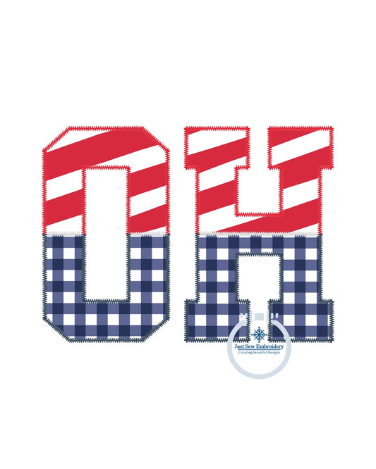 OH Ohio Applique Embroidery Split Design Machine Embroidery Two Color ZigZag Stitch 8x12 Hoop