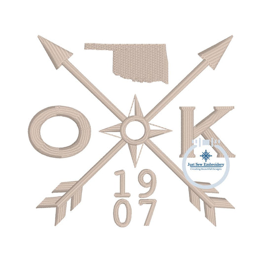 OK 1907 Arrow Embroidery Deisgn Satin Stitch Two Sizes 4x4 Hoop and Hat Hoop