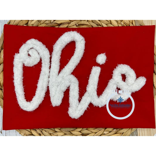 Ohio Script Chenille Yarn Applique Embroidery Five Sizes 5x7, 6x10, 8x8, 7x12, and 8x12 Hoop