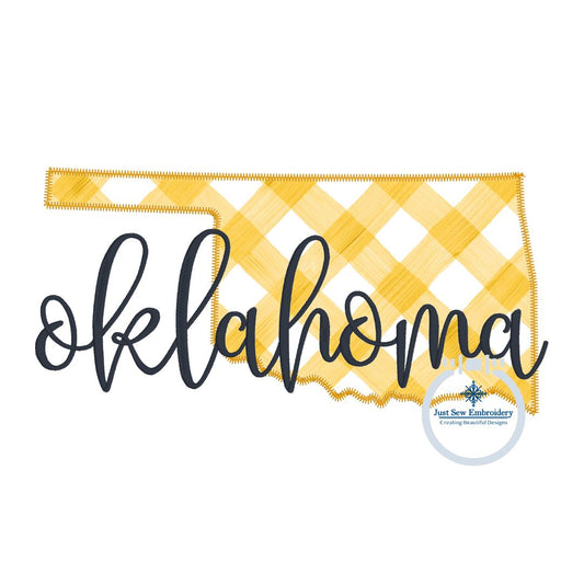 Oklahoma State Applique Embroidery with Satin Script Overlap Zigzag Applique Stitch 8x12 Hoop