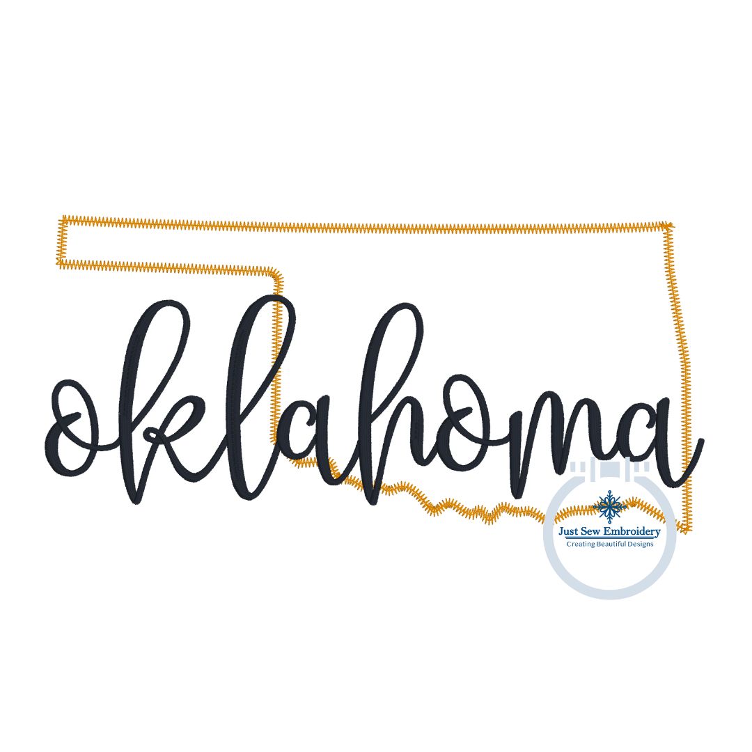 Oklahoma State Applique Embroidery with Satin Script Overlap Zigzag Applique Stitch 8x12 Hoop