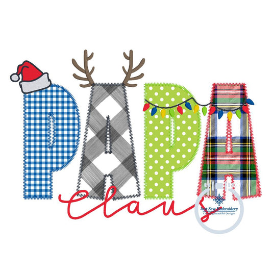 PAPA Claus Christmas Applique Embroidery Design Zigzag Applique Five Sizes 5x7, 8x8, 6x10, 7x12, and 8x12 Hoop