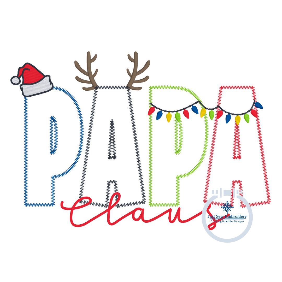 PAPA Claus Christmas Applique Embroidery Design Zigzag Applique Five Sizes 5x7, 8x8, 6x10, 7x12, and 8x12 Hoop