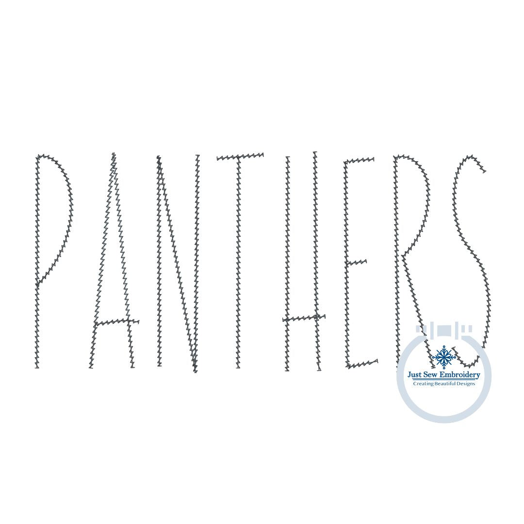 PANTHERS Skinny Chenille Yarn Applique Embroidery Two Sizes 6x10 and 7x12 Hoop