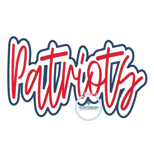 PATRIOTS Embroidery 3-D Puff Design Satin Script Outline Five Sizes 5x7, 8x8, 9x9, 6x10, and 7x12 Hoops