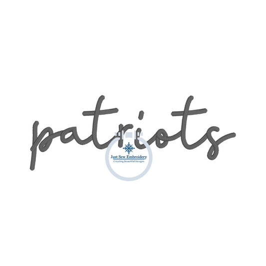 Patriots Satin Script Embroidery Design Two Sizes 4x4 and Hat Hoop
