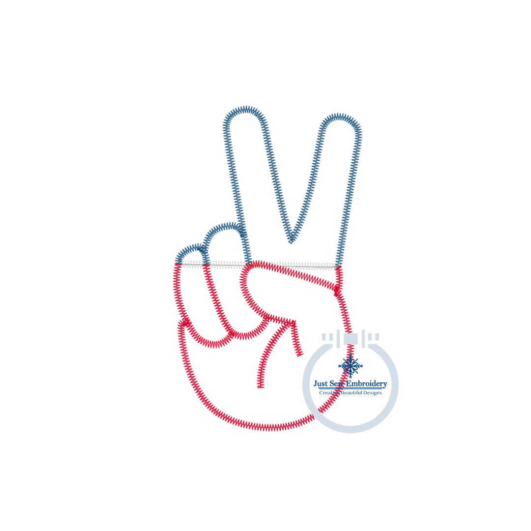 Peace Sign Two Color Applique Embroidery Design Machine Embroidery ZigZag Stitch July 4 4th of July Independence 5x7, 6x10, and 8x12 Hoop