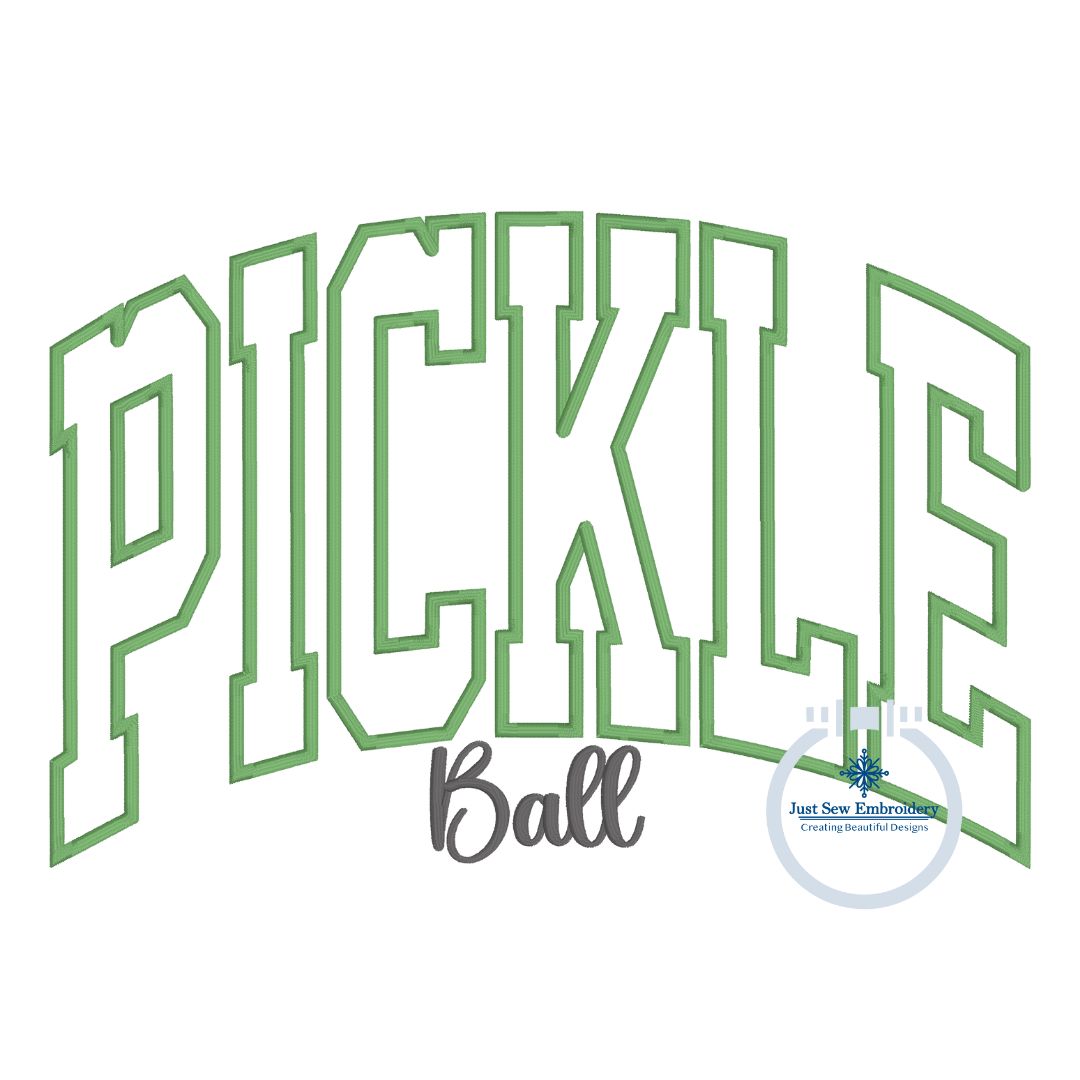 Pickle Ball Arched Satin Applique Embroidery Design Satin Stitch Ball Script Five Sizes 5x7, 8x8, 6x10, 7x12, and 8x12 Hoop