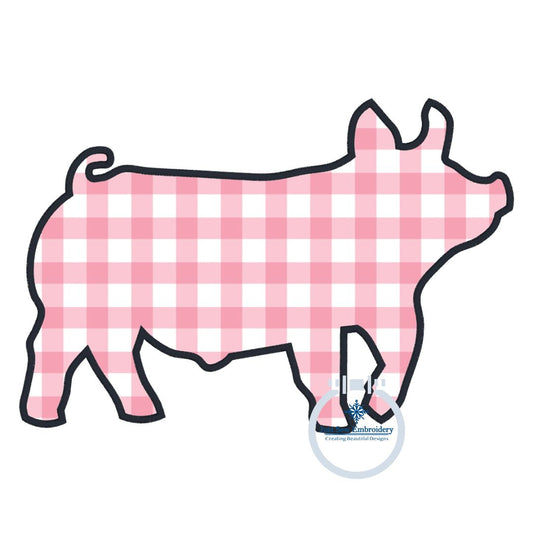 Pig Silhouette Satin Applique Embroidery Design in Five Sizes 4x4, 5x7, 8x8, 6x10, 8x12 hoop