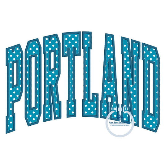 PORTLAND Arched Satin Applique Embroidery Design Five Sizes 8x8, 9x9, 6x10, 7x12, and 8x12 Hoop