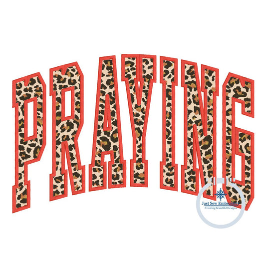 PRAYING Arched Satin Applique Embroidery Design Five Sizes 5x7, 8x8, 6x10, 7x12, and 8x12 Hoop