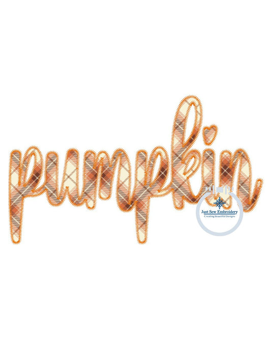 Pumpkin Script Zigzag Applique Machine Embroidery Design Autumn Four Sizes 8x8, 6x10, 9x9, and 7x12 Hoop