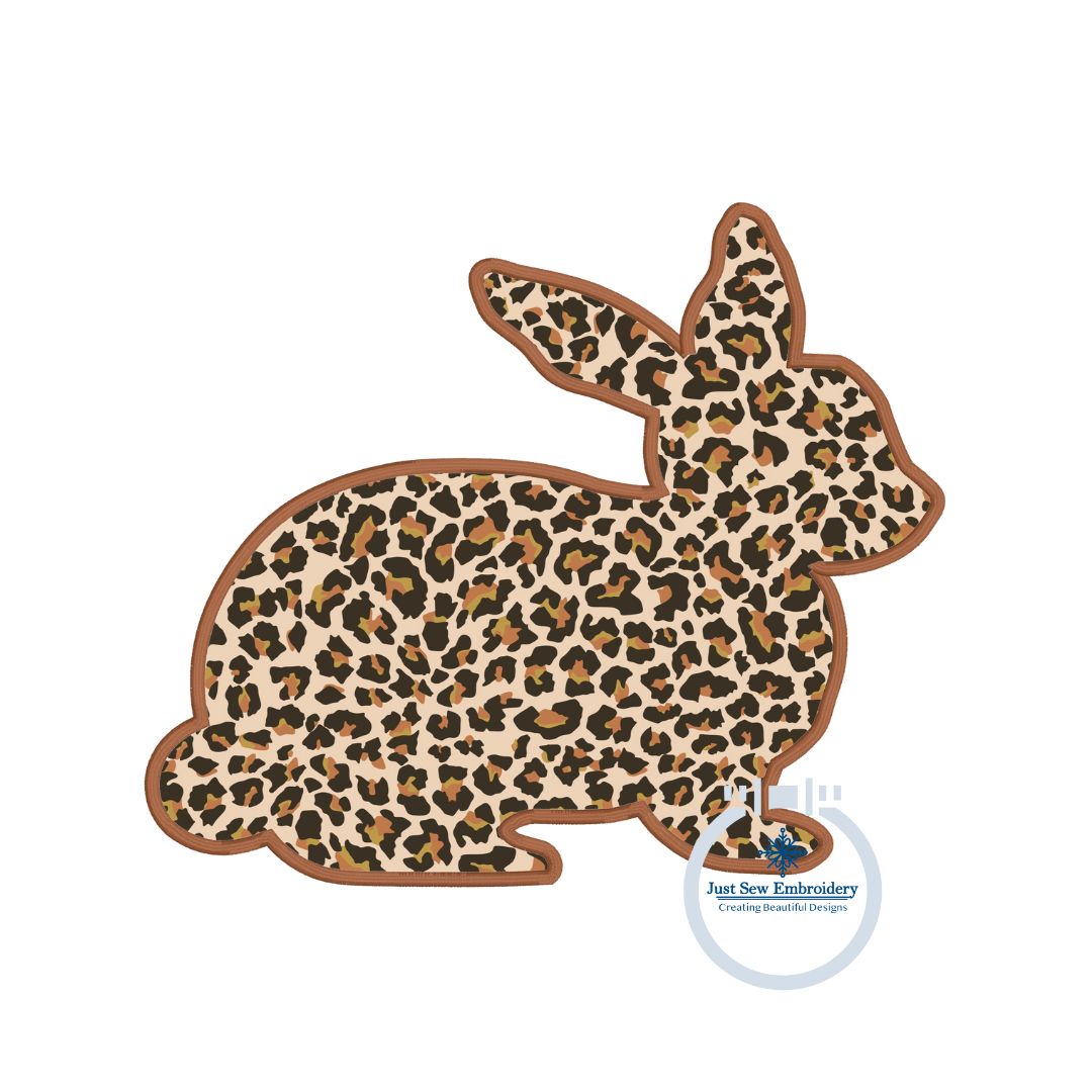 Bunny Applique Machine Embroidery Design with Satin Edge in Seven Sizes 4x4, 5x7, 6x10, 8x8, 9x9, 7x12, and 8x12