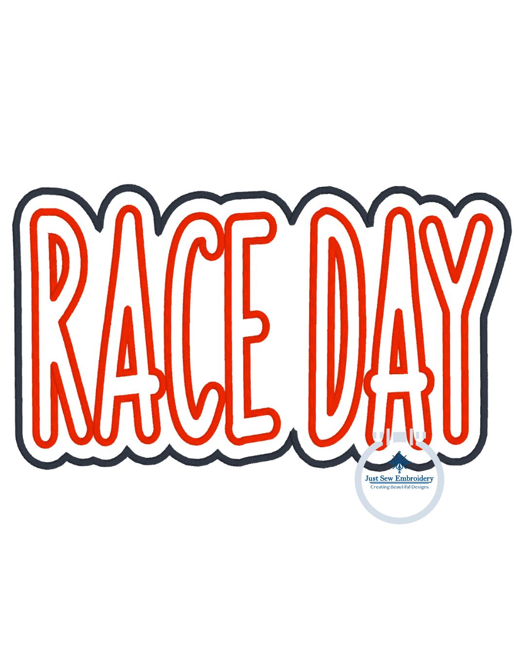 RACE DAY Applique Embroidery Design Two Layer Satin Stitch Four Sizes 5x7, 6x10, 8x8, 9x9, and 7x12 Hoop
