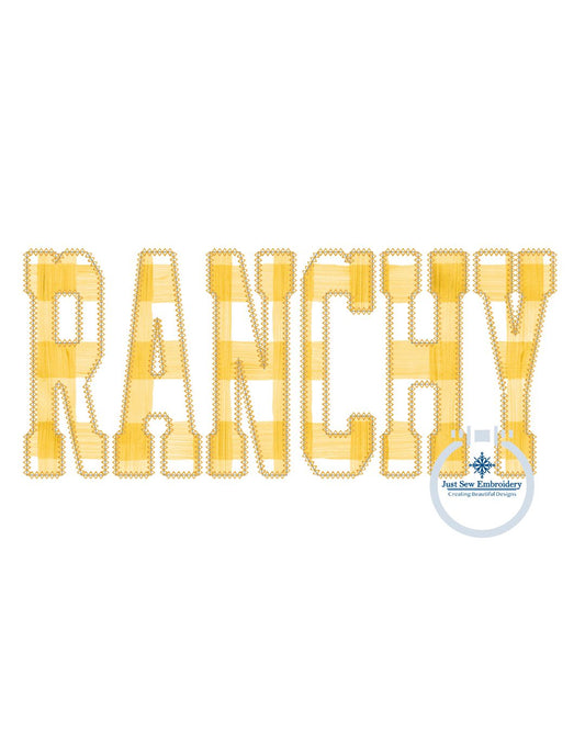 RANCHY Applique Embroidery Design Academic Font Diamond Edge Stitch in Three Sizes 5x7, 6x10, and 8x12 Hoop