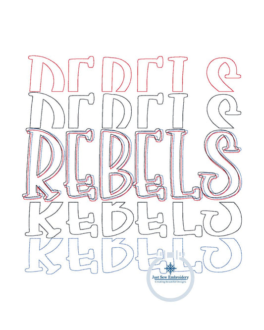 REBELS Repeat Embroidery Design Machine Embroidery Bean Stitch Edge Seven Sizes 4x4, 5x5, 6x6, 7x7, 8x8, 9x9, 10x10 Inches