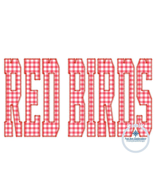 RED BIRDS Embroidery Applique Design Machine Embroidery ZigZag Edge Five Sizes 5x7, 8x8, 9x9, 6x10, and 7x12 Hoop