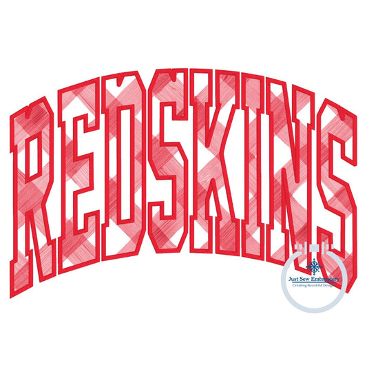 REDSKINS Arched Applique Embroidery Design Machine Embroidery Satin Edge Four Sizes 9x9, 6x10, 7x12, 8x12 Hoops