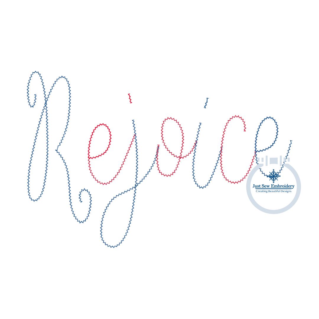 Rejoice Chenille Yarn Applique Embroidery Machine Design Script Five Sizes 5x7, 8x8, 6x10, 7x12 and 8x12 Hoop