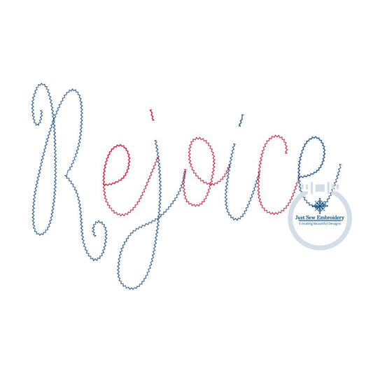 Rejoice Chenille Yarn Applique Embroidery Machine Design Script Five Sizes 5x7, 8x8, 6x10, 7x12 and 8x12 Hoop