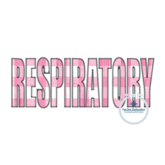 Respiratory Block ZigZag Applique Embroidery Quick Stitch Shirt Design Two Sizes 6x10 and 8x12 Hoop
