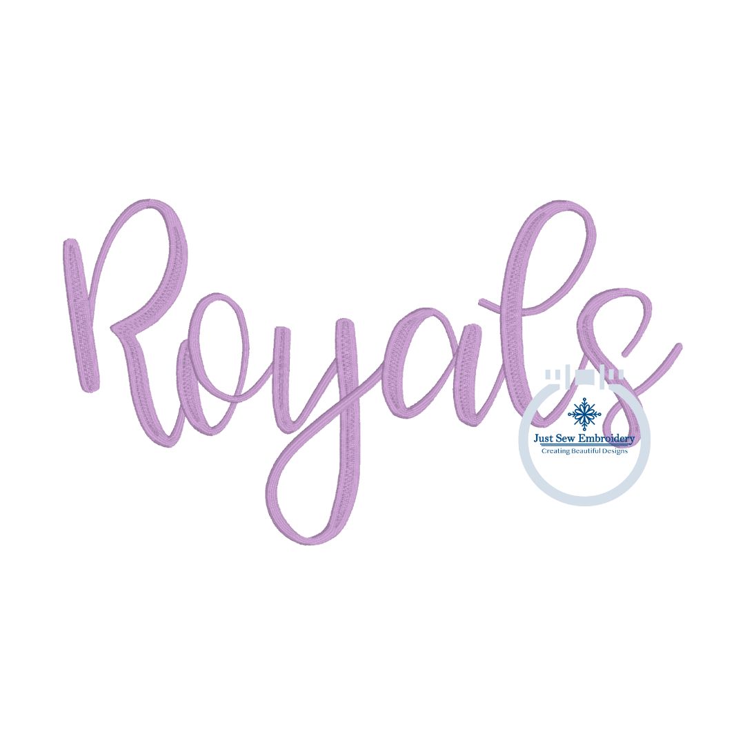 ROYALS Satin Embroidery Script Design Five Sizes 5x7, 8x8, 9x9, 6x10, and 7x12 Hoop