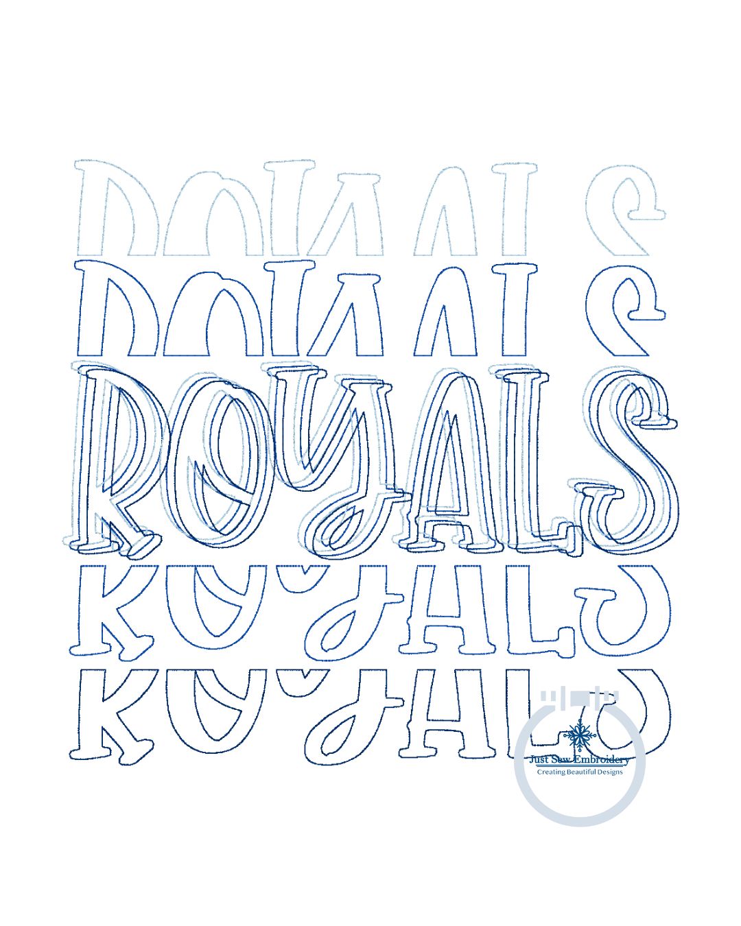ROYALS Repeat Bean Stitch Embroidery Script Design Six Sizes 5x5, 6x6, 7x7, 8x8, 9x9, and 10x10 Hoop