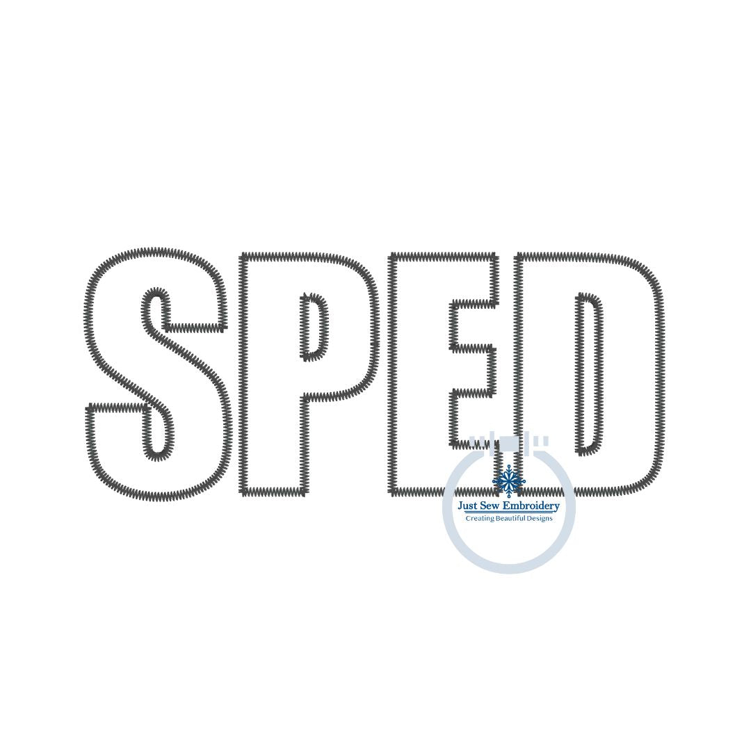 SPED Special Education Block Applique Embroidery Design Zigzag Stitch for 8x12 Hoop