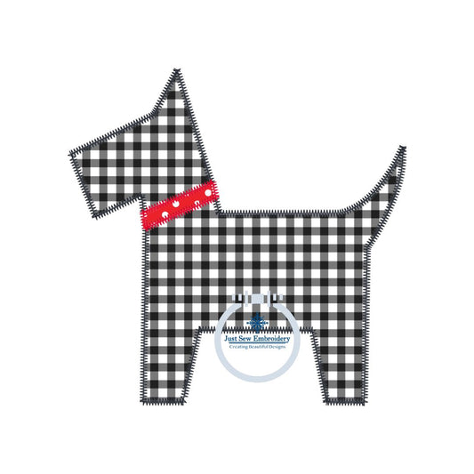 Scottie Dog Zigzag Applique Embroidery Design Five Sizes 4x4, 5x5, 6x6, 7x7, and 8x8