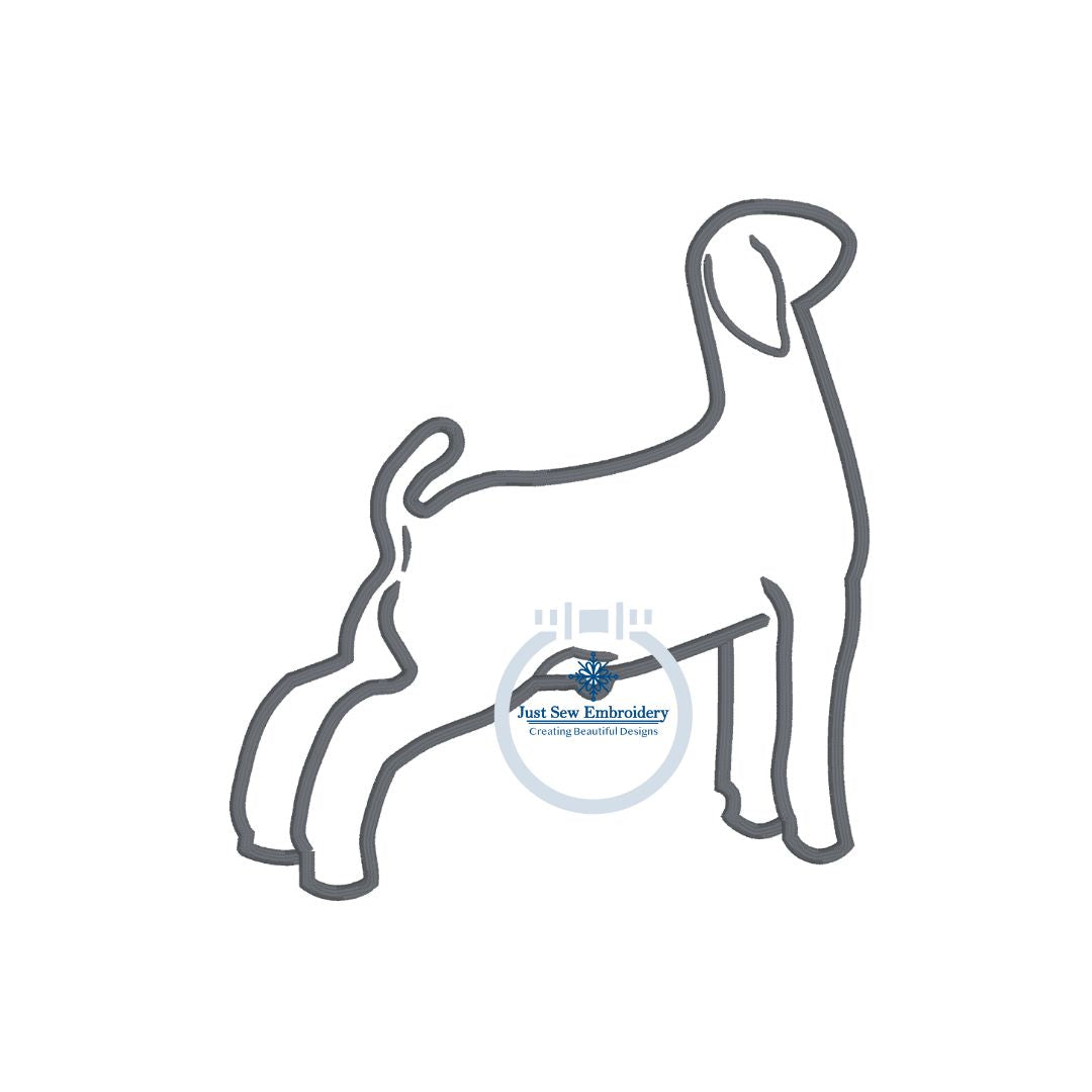 Goat Applique Machine Embroidery Design with Satin Edge in Four Sizes 6x6, 7x7, 8x8, and 9x9