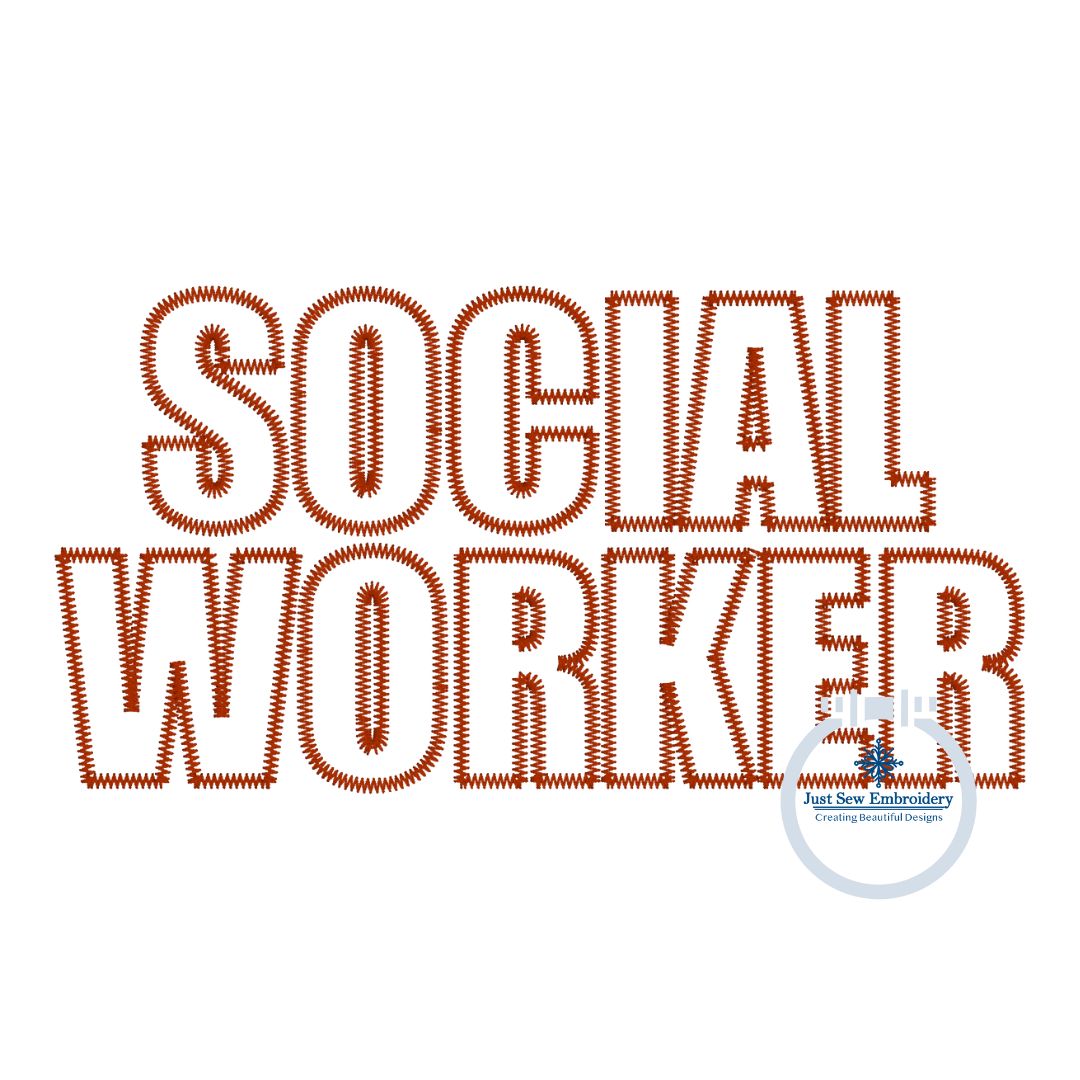 Social Worker Block ZigZag Applique Embroidery Quick Stitch Shirt Design 8x12 Hoop