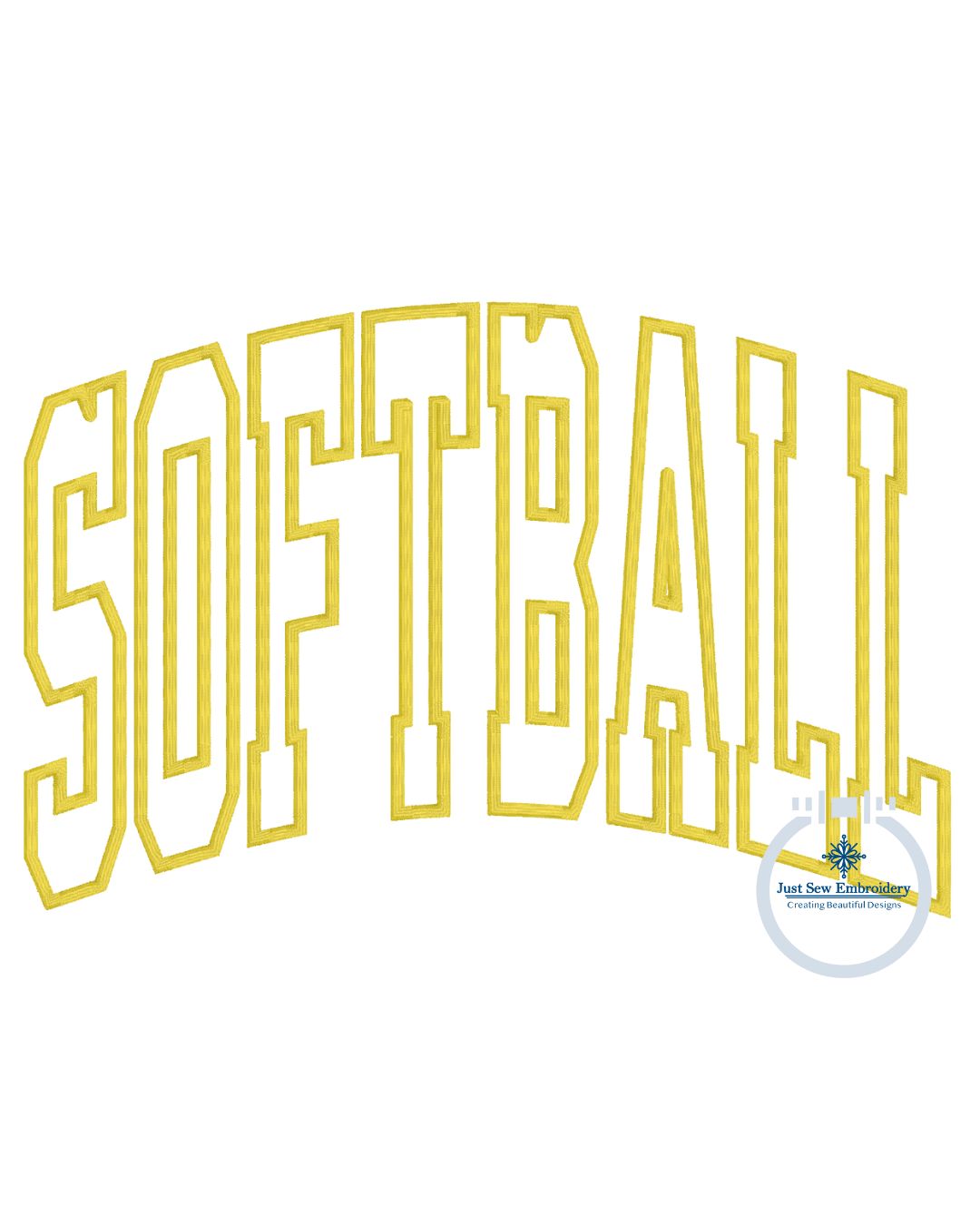 Softball Arched Satin Applique Machine Embroidery Design Four Sizes 9x9, 6x10, 7x12, and 8x12 Hoop