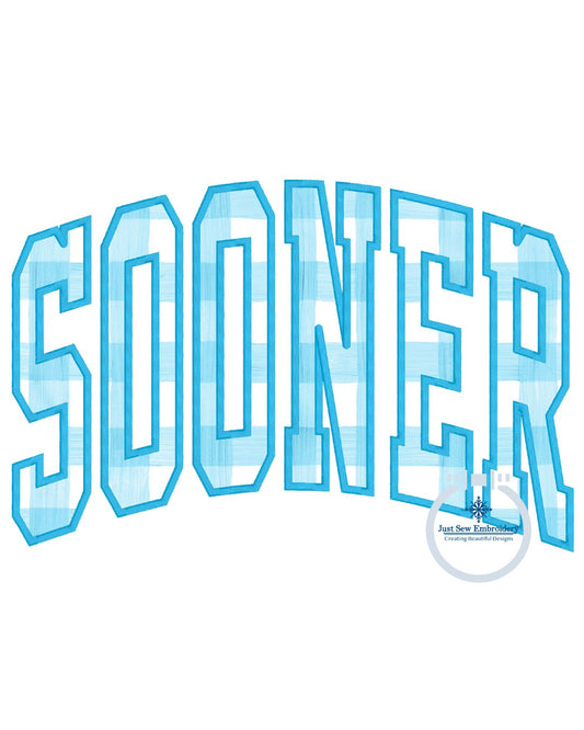 SOONER Arched Design Machine Applique Embroidery Satin Edge Six Sizes 5x7, 8x8, 9x9, 6x10, 7x12, and 8x12 Hoop