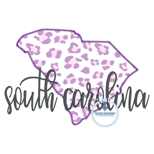 South Carolina Applique Embroidery Design with Zigzag State and Satin Stitch Script Five Sizes 5x7, 8x8, 6x10, 7x12, and 8x12 hoop