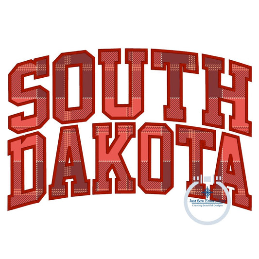 South Dakota Arched Satin Applique Embroidery Design Four Sizes 8x8, 6x10, 7x12, and 8x12 Hoop