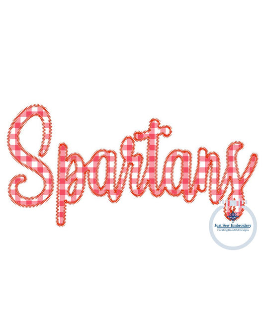 SPARTANS Script Applique Embroidery Design Machine Embroidery ZigZag Edge Three Sizes 9x9, 6x10, and 8x12 Hoop