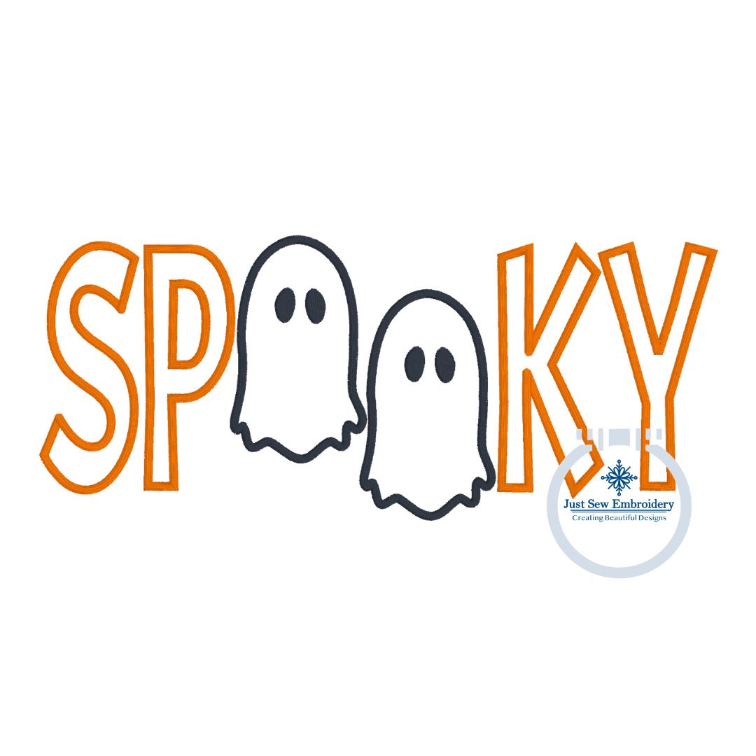 SPOOKY Ghosts Satin Applique Embroidery Design Six Sizes 7, 8, 9, 10, 11, and 12 Inch