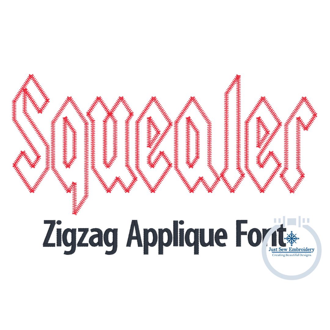 Squealer Zigzag Applique Embroidery Font Six Sizes 3, 4, 5, 6, 7, and 8 Inch, plus Native BX